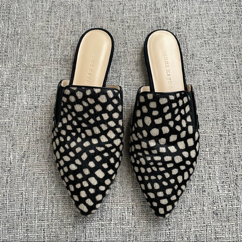 Jenni Kayne Genuine Calf Hair Mule In Black Honey Giraffe in Size 37
